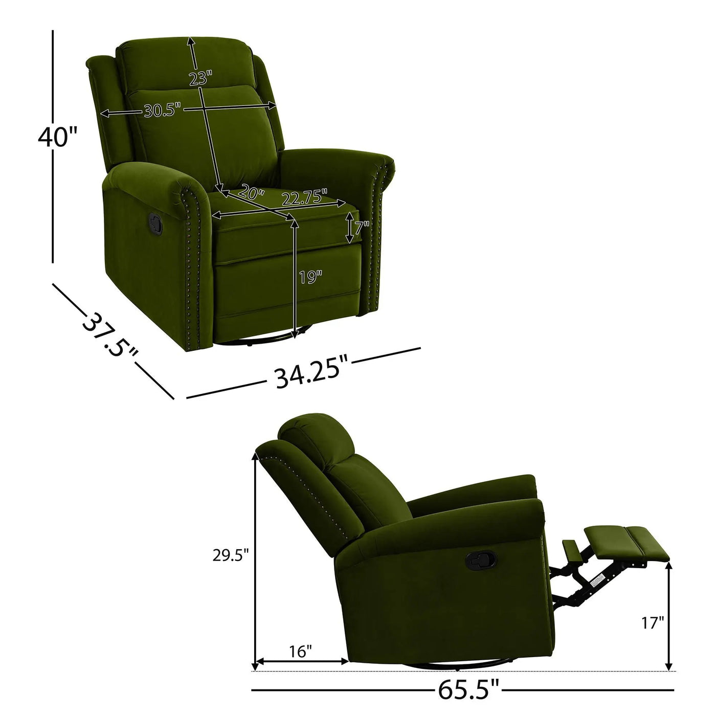 360 Degrees Swivel Recliner Manual Rocking Recliner Home With Adjustable Backrest by Unique Piece Furniture