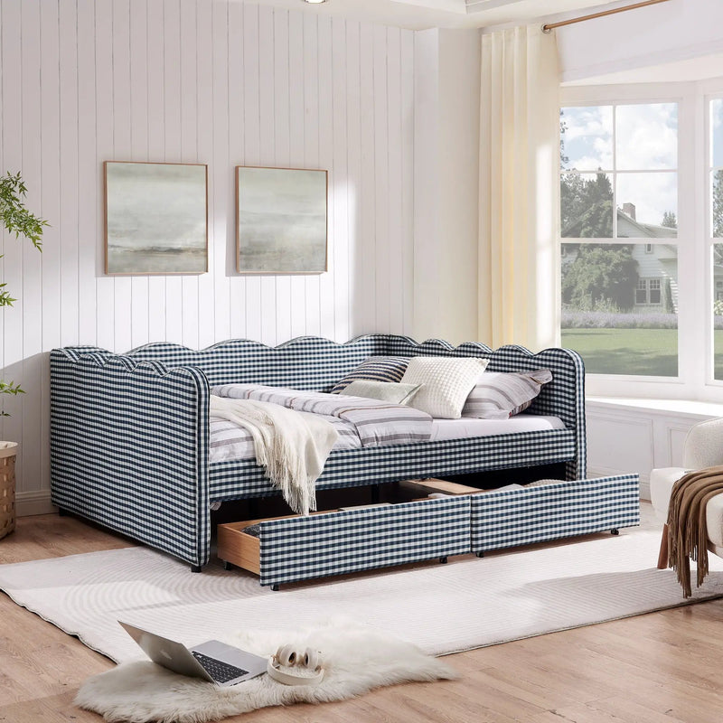 Gingham Daybed With USB Charging Port, Wave-Shaped Design by Unique Piece Furniture