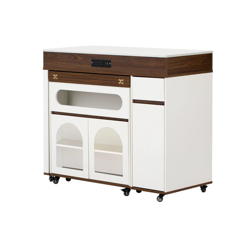 Extendable Dining Table With Folding Top, Rolling Kitchen Island With Drawers And Power Outlet