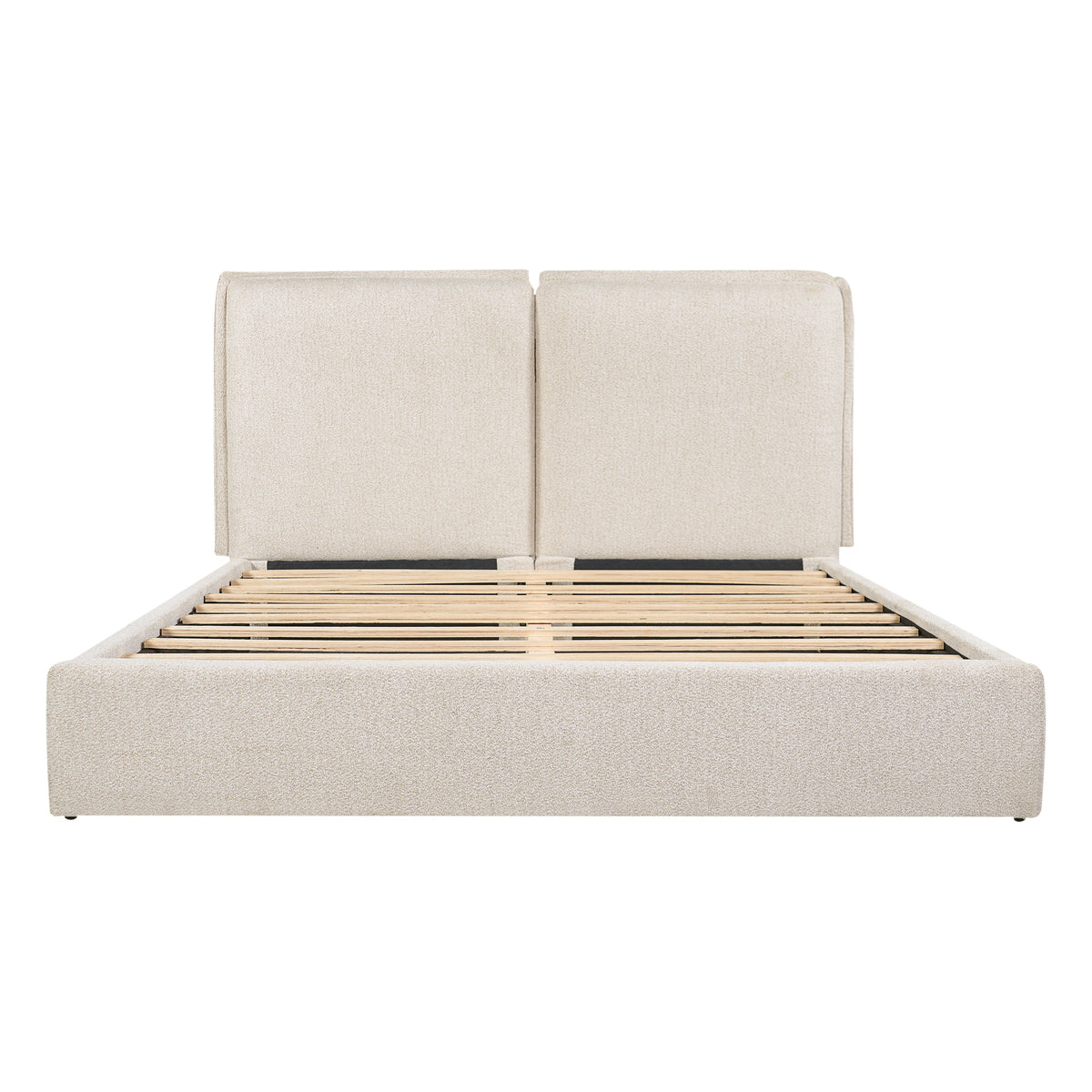 Double-Pillow Upholstered Bed with Skin-Friendly Fabric - Beige or Beige+Cream, photo 5 of 10