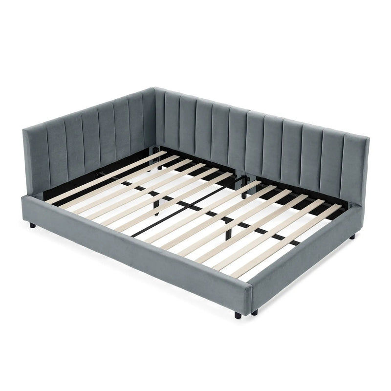 Mid-Century Upholstered Tufted Bed Frame with Backrest and Armrests by HouseOfZazla