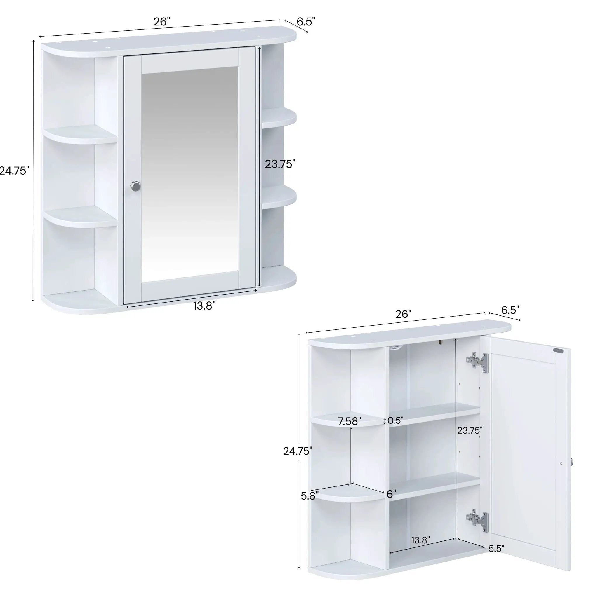 Bathroom Wall Storage Cabinet With Mirror And Adjustable Shelf, 6 Open Shelves by HouseOfZazla