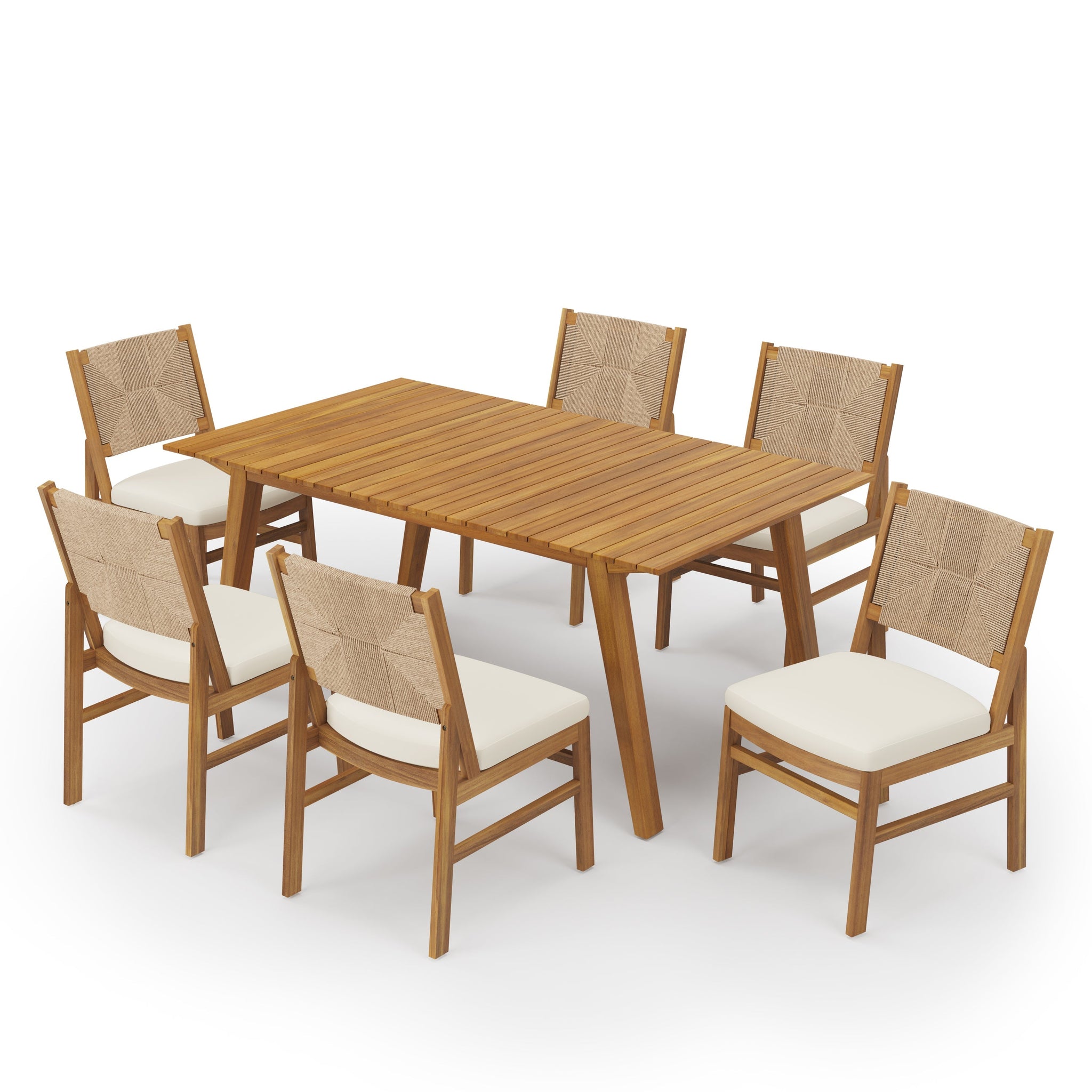 Outdoor 7 Pieces Acacia Wood Dining Set with Taiga 69 Table and Teak Finish by HouseOfZazla