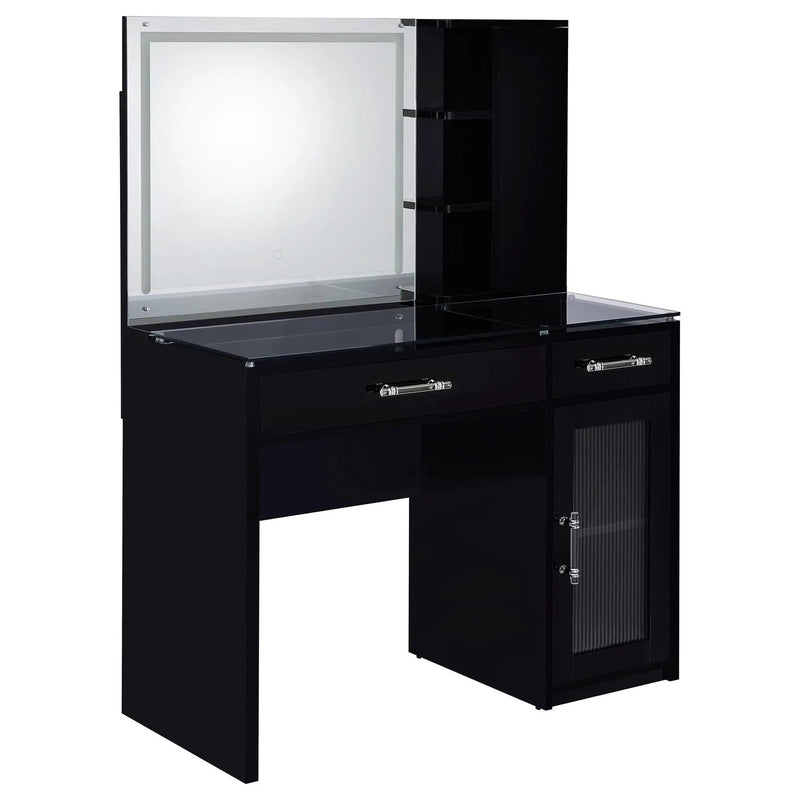 Flora 2-drawer Vanity Set with LED Mirror Black High Gloss by Unique Piece Furniture