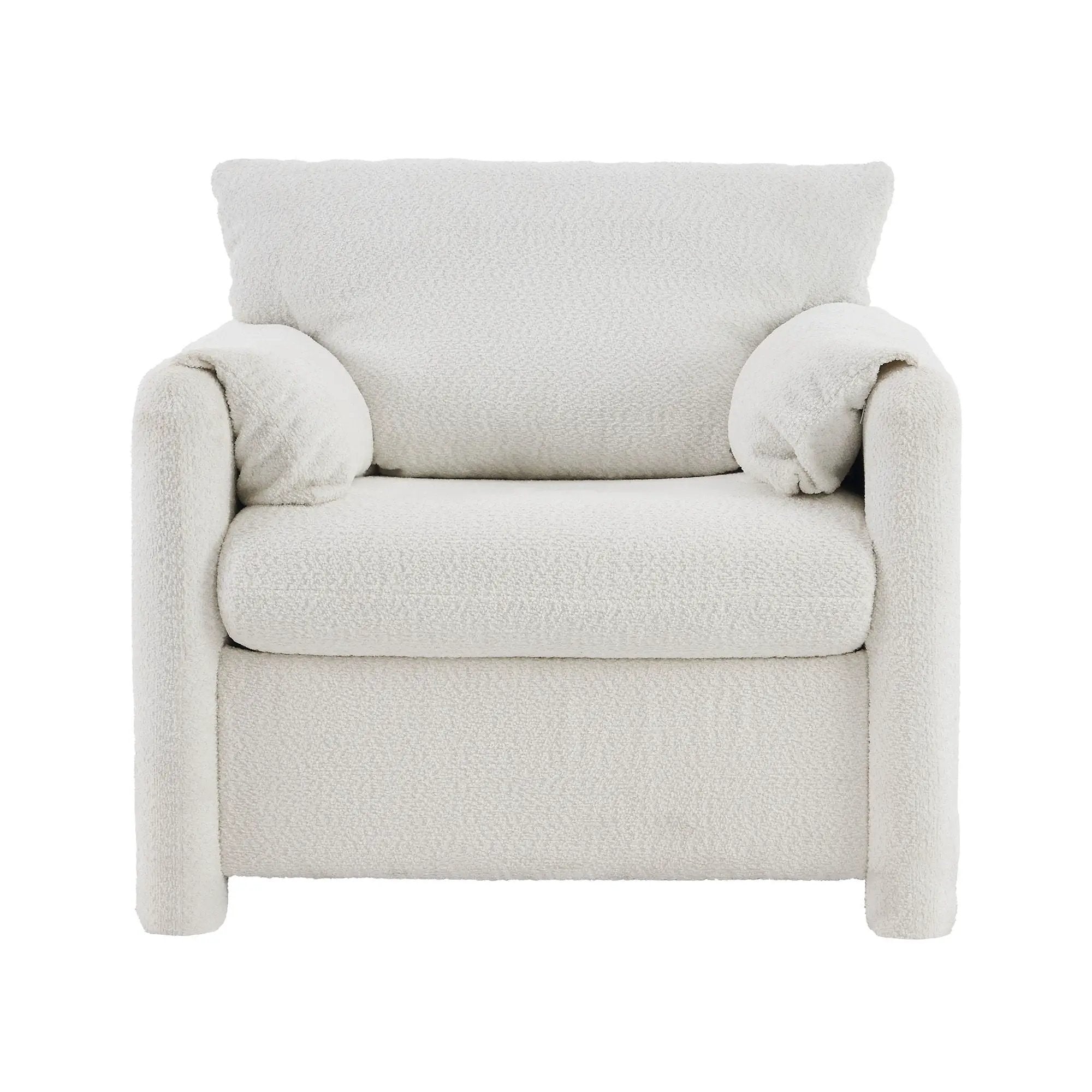 Fixed Modern Accent Chair Single Seater Plush Chenille Lounge Chair With High Resilience Cushion - Ivory White by HouseOfZazla