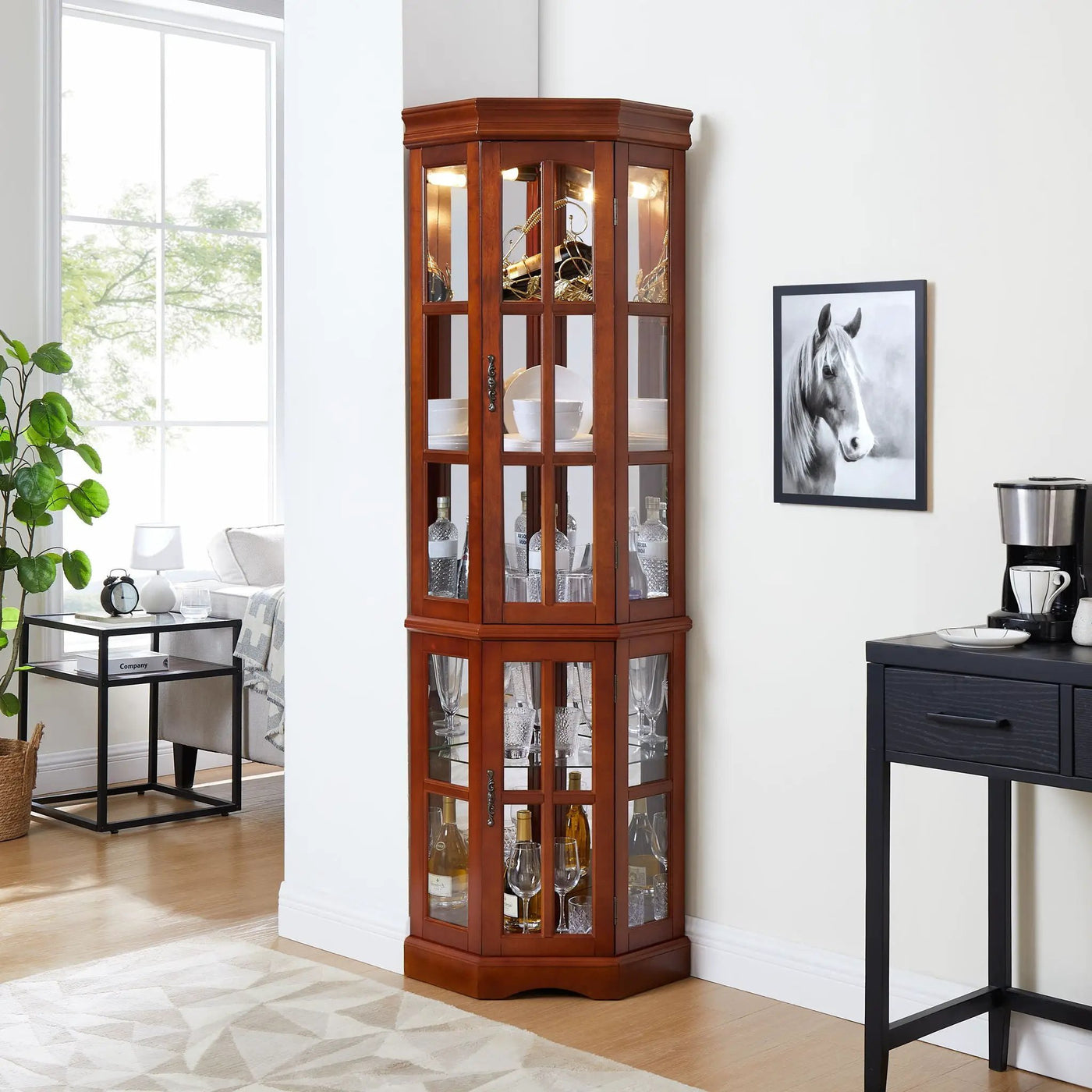 Corner Curio Cabinet With 5 Shelves And Lighting System (E26 Light Bulb Not Included) by Unique Piece Furniture