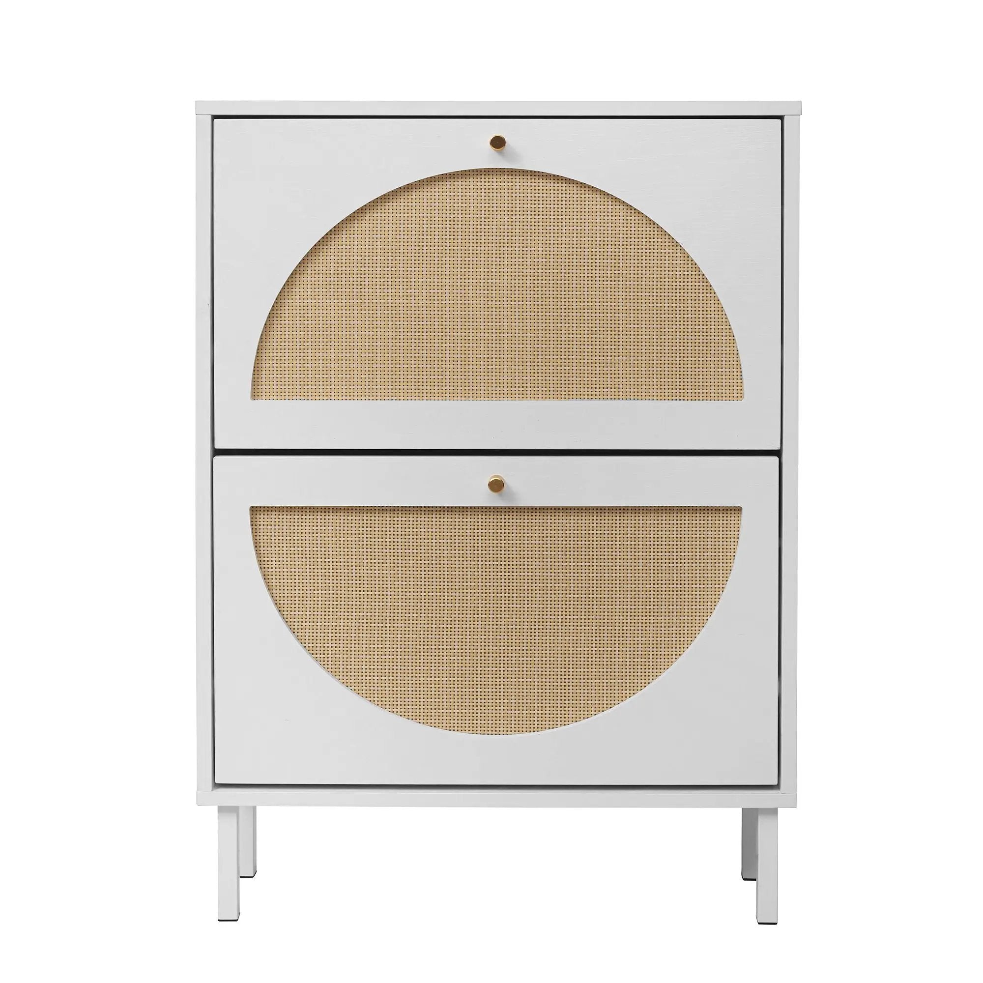2 Door Shoe Rack, Rattan, Double Layer, Suitable For Living Room, Hallway - White by Unique Piece Furniture