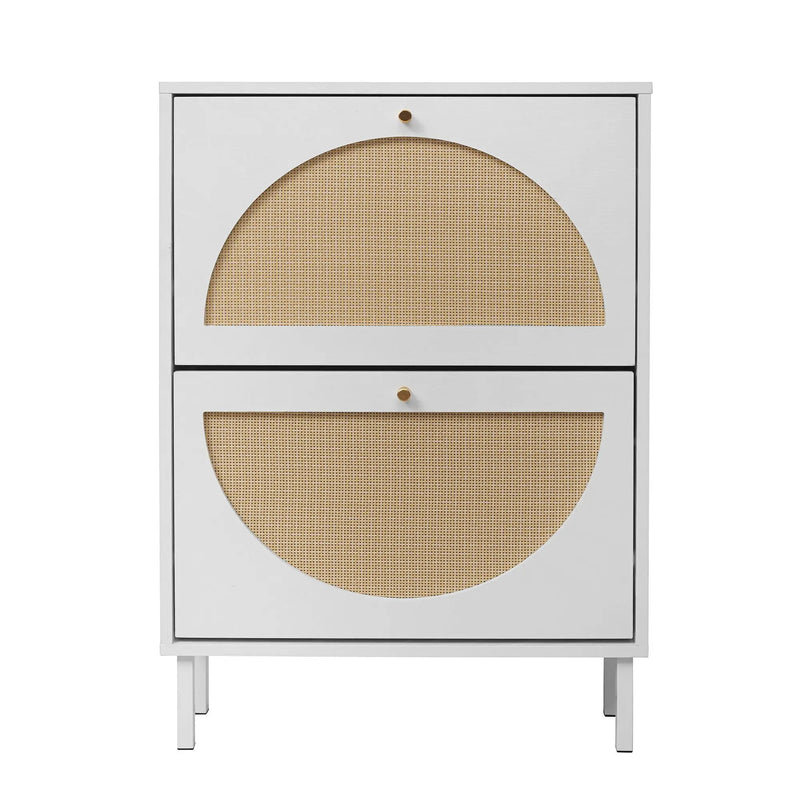 2 Door Shoe Rack, Rattan, Double Layer, Suitable For Living Room, Hallway - White by HouseOfZazla