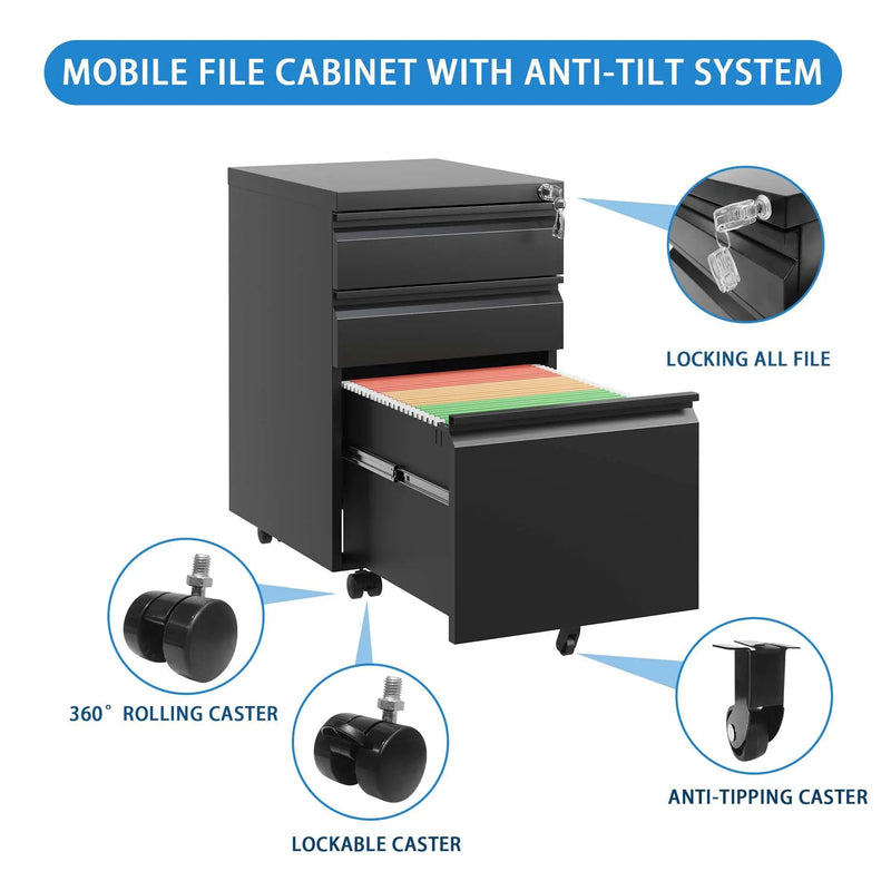Metal Drawer Mobile File Cabinet With Lock For Home Office Organizer by Unique Piece Furniture