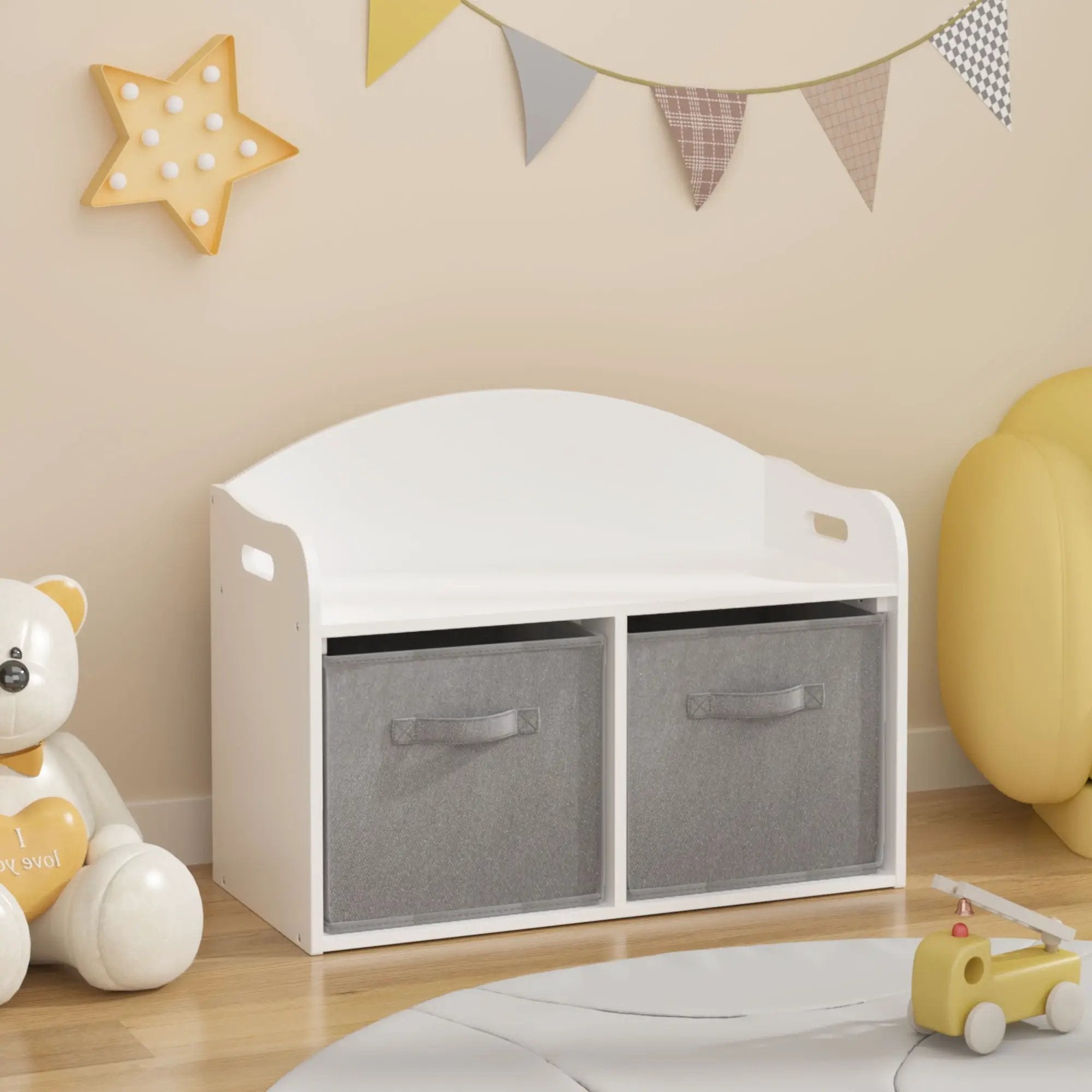 Toy Box Bench With Collapsible Drawers, Storage Cabinet Organizer - White by HouseOfZazla