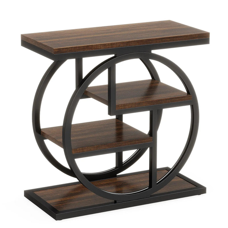 4 Tier Narrow End Table With Storage Shelves For Living Bedroom, Small Spaces - Rustic Brown by HouseOfZazla