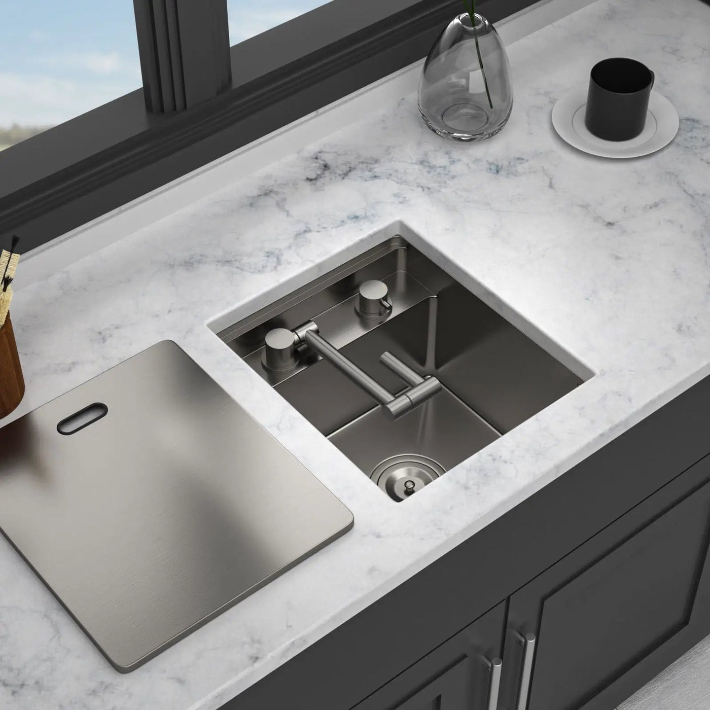 Modern Undermount Bar Sink With Folding Faucet by HouseOfZazla