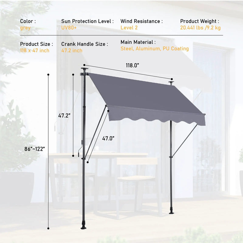 Manual Retractable Patio Awning With UV Resistant Sun Shade by HouseOfZazla