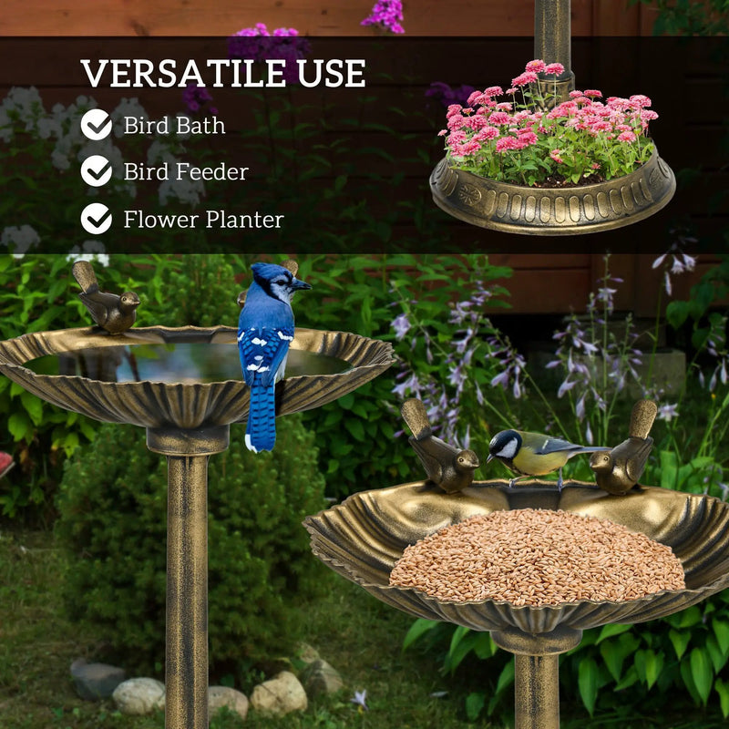 Outsunny 32' Antique Bird Bath with Pedestal Flower Planter Base by HouseOfZazla