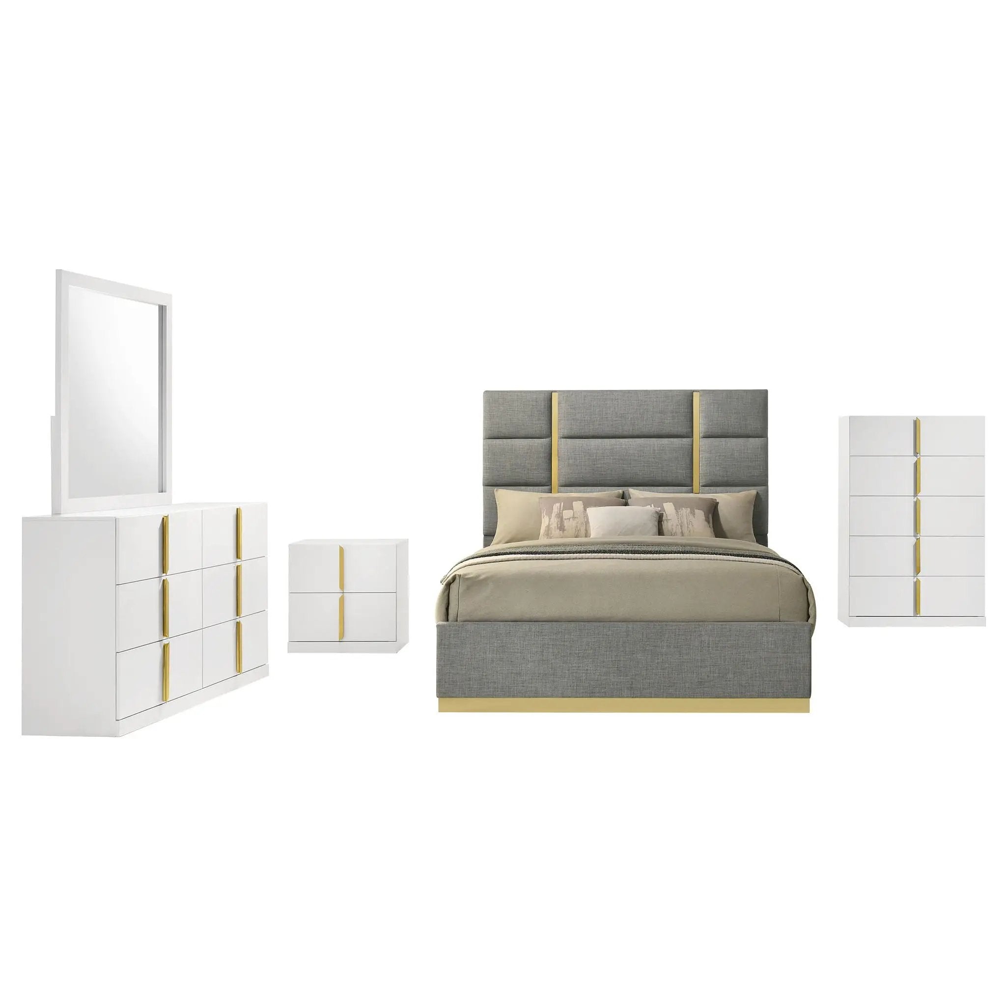 Ines 5-piece Eastern King Bedroom Set Grey and White High Gloss by Unique Piece Furniture