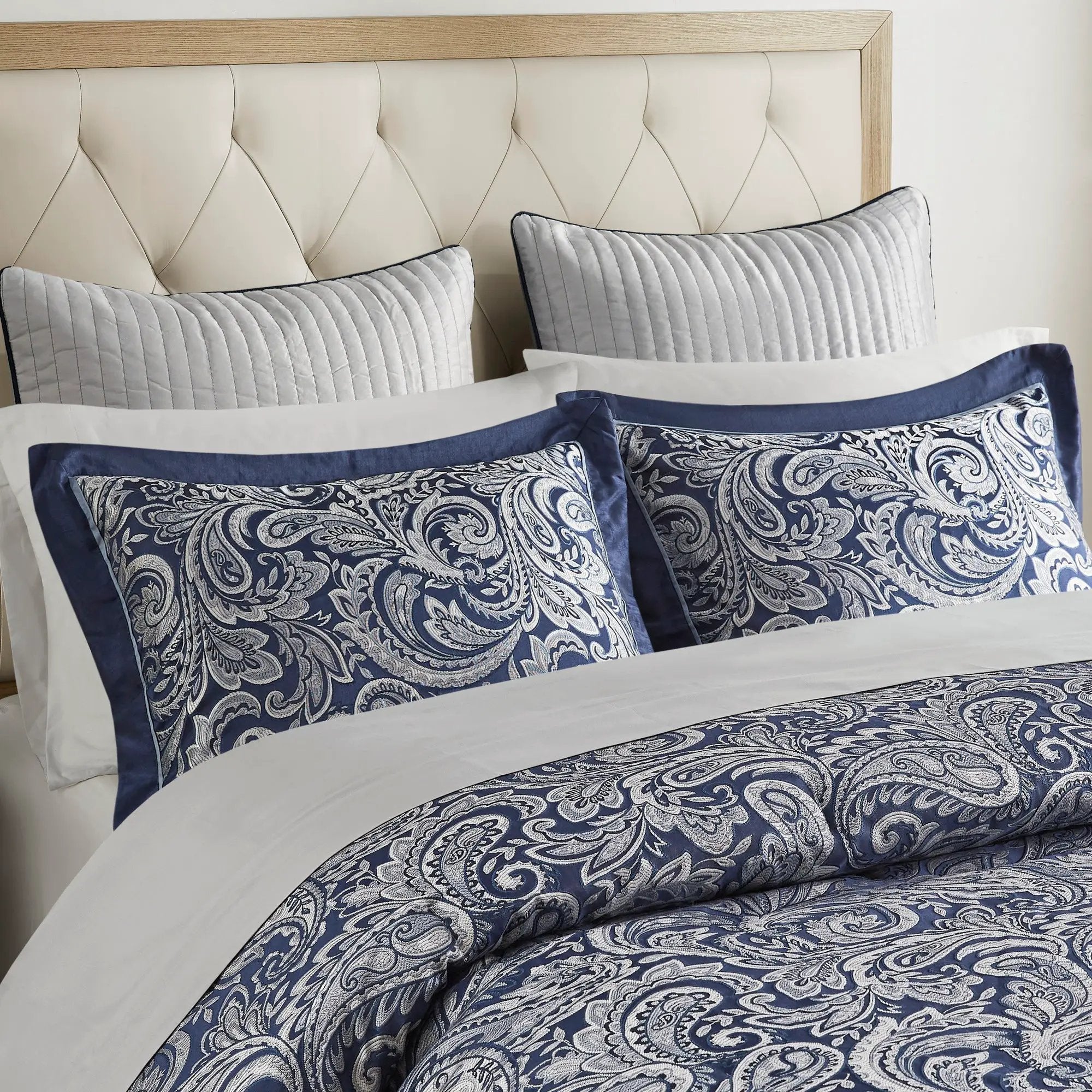 12 Piece Comforter Set with Cotton Bed Sheets Navy Queen by HouseOfZazla