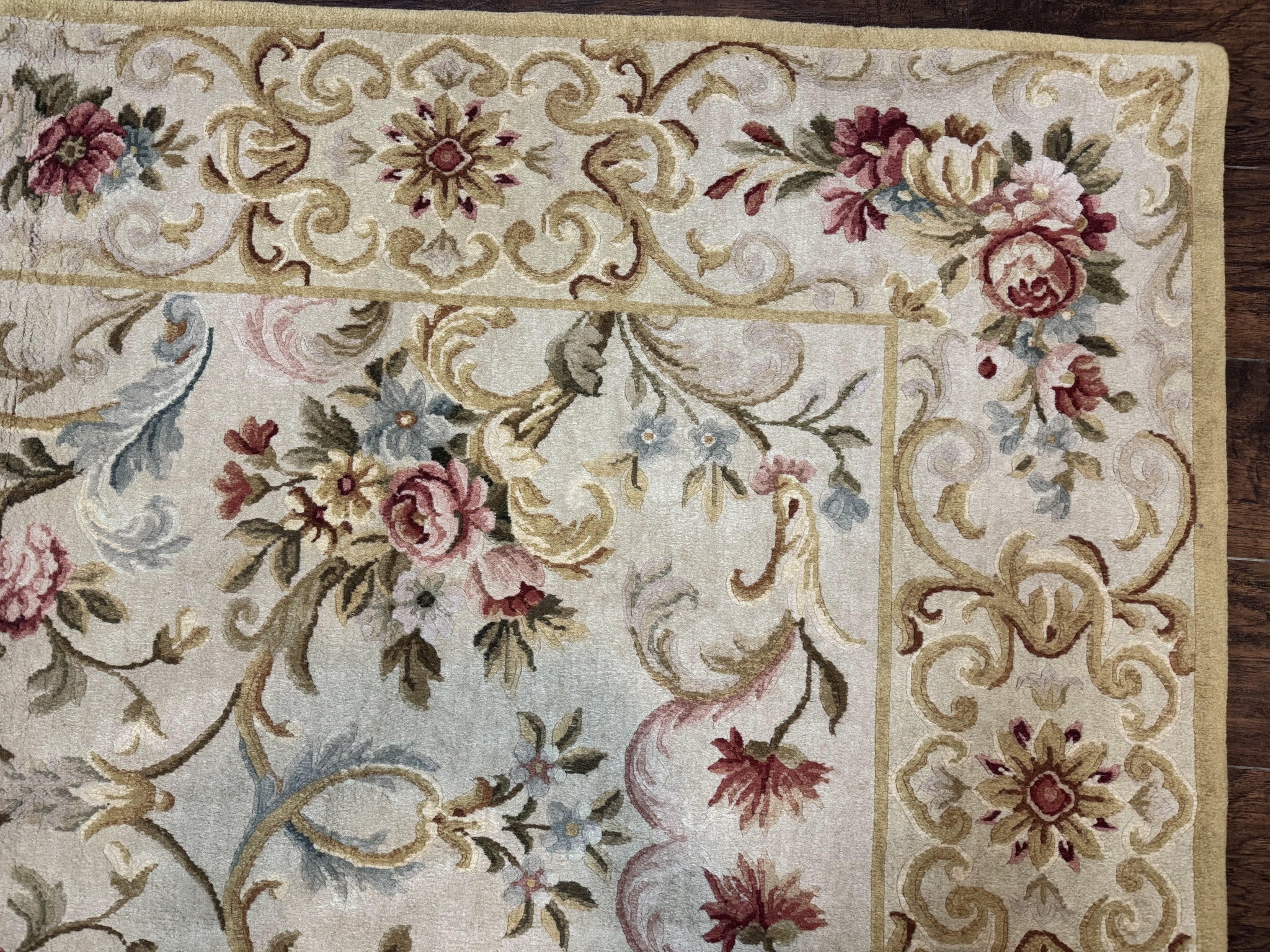 Aubusson Rug 8x10, French European Design, Vintage Handmade Wool Carpet, Aubusson Rug with Pile, Floral by Jewel Rugs