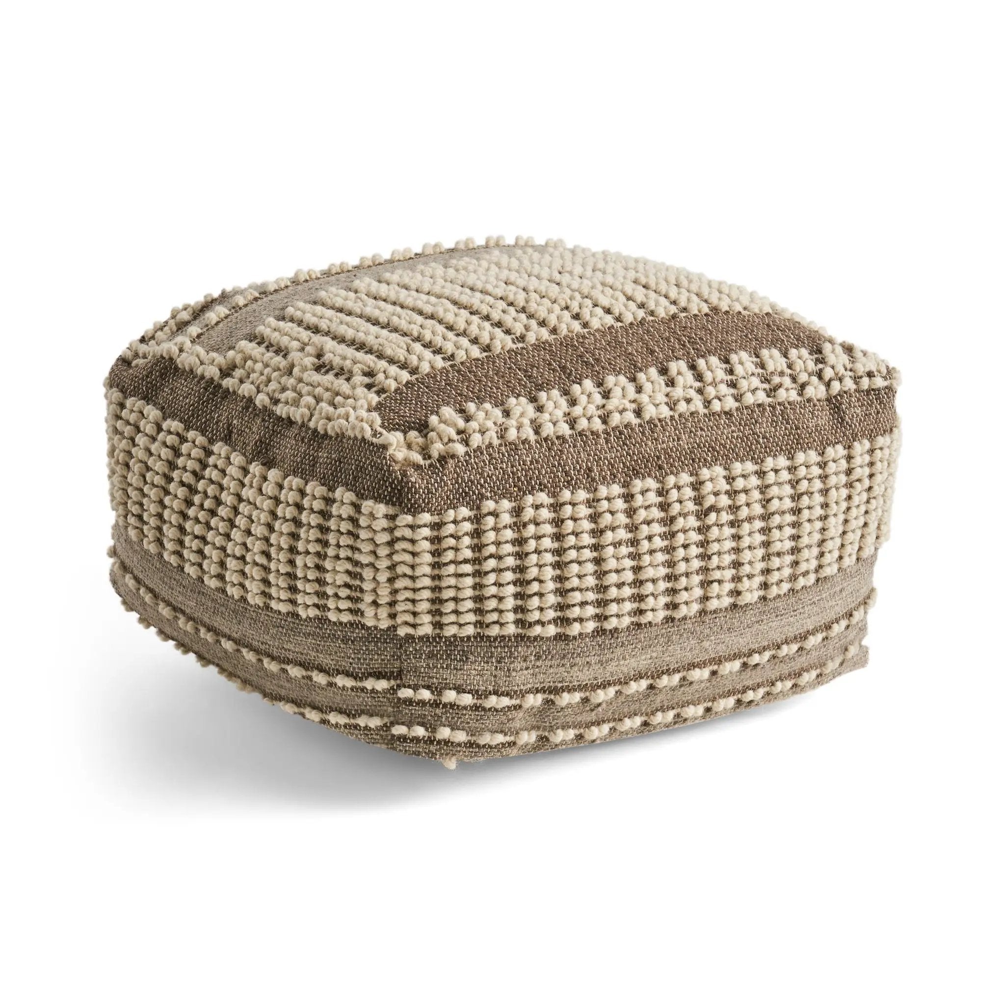 Rustic Wool And Cotton Large Pouf, Handcrafted Tufted Design - Brown / Beige by Unique Piece Furniture