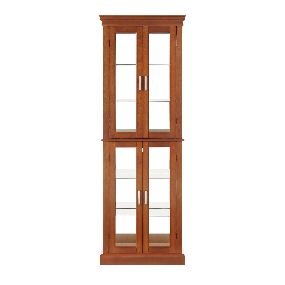 Lighted Curio Cabinet with Adjustable Shelves and Mirrored Back Panel - Dark Brown, Dark Red, Light Brown