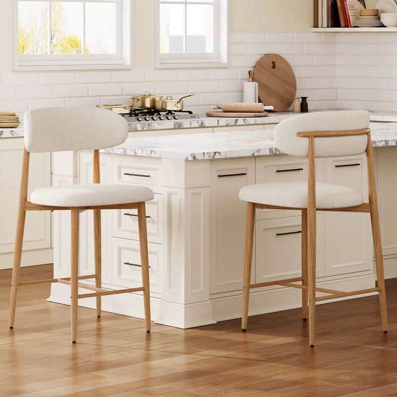 Upholstered Counter Height Bar Stools For Kitchen Island (Set of 2) - Beige by HouseOfZazla