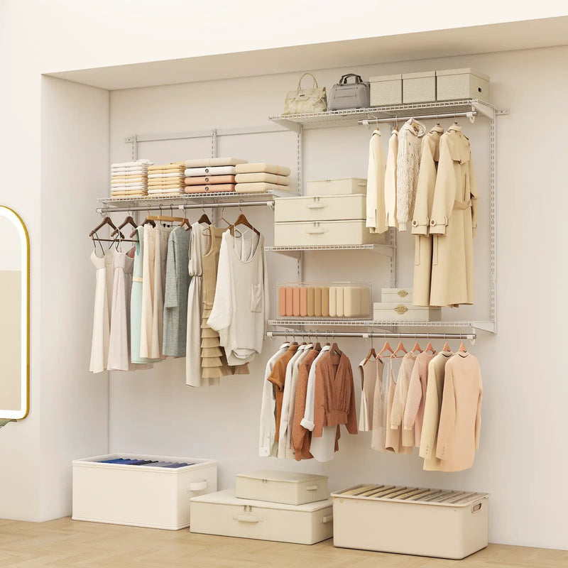 Closet System 4-8 FT Wall-Mounted Closet Shelves and Rod by DirectDeals