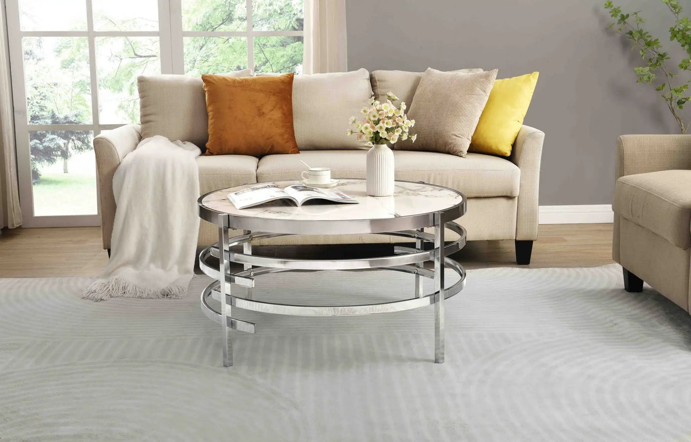 Elegant Round Table With Sintered Stone Top & Sturdy Metal Frame by Unique Piece Furniture