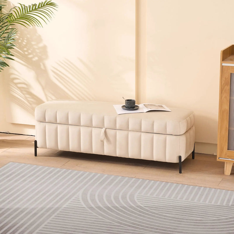 Wide Upholstered Storage Soft Bench Ottoman With Metal Legs by Unique Piece Furniture