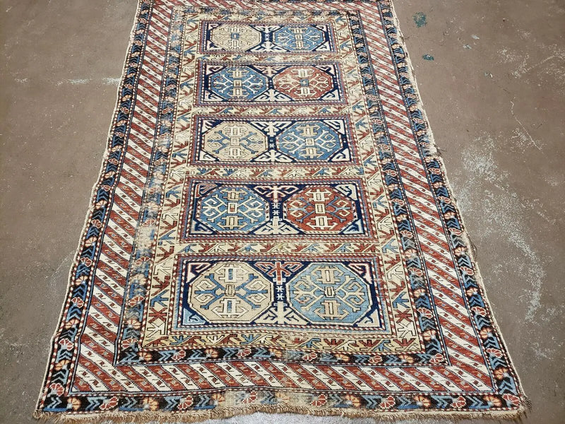 Antique Caucasian Rug 3x5, Shirvan Kazak Tribal Carpet by Jewel Rugs