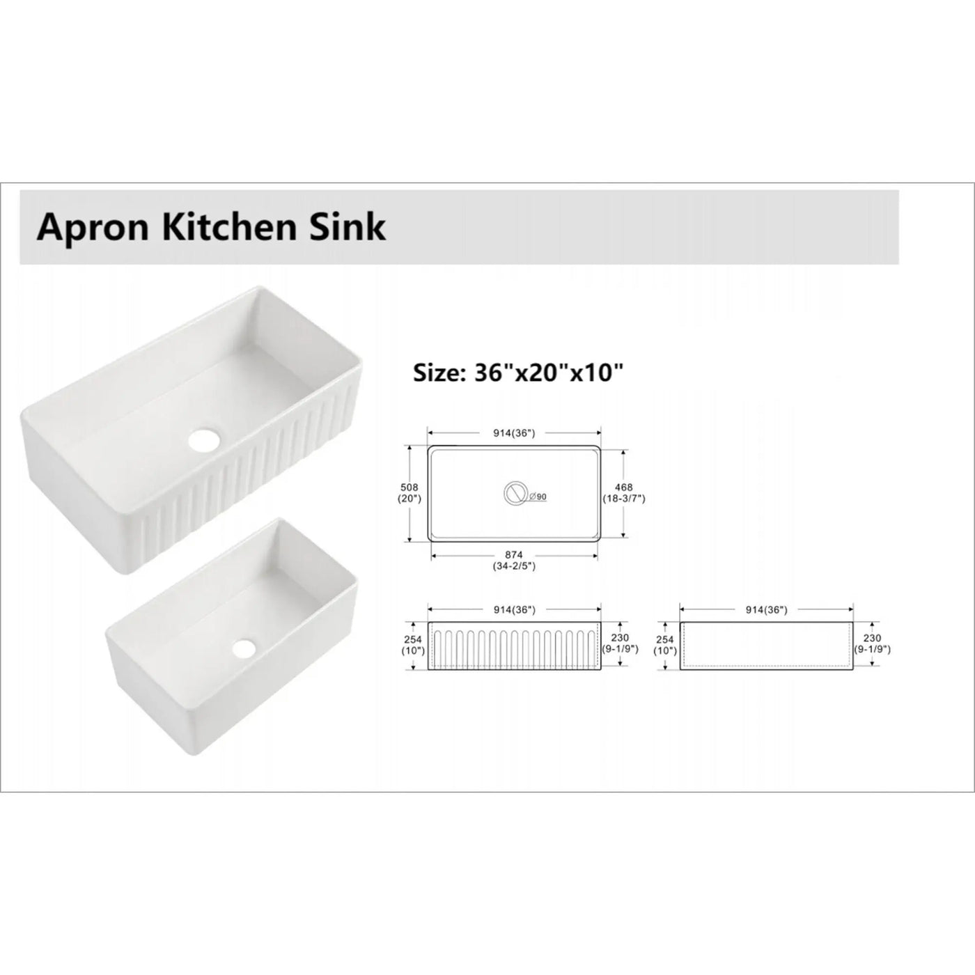 Ceramic Farmhouse Sink With Deep Basin And Stainless Steel Grid by HouseOfZazla