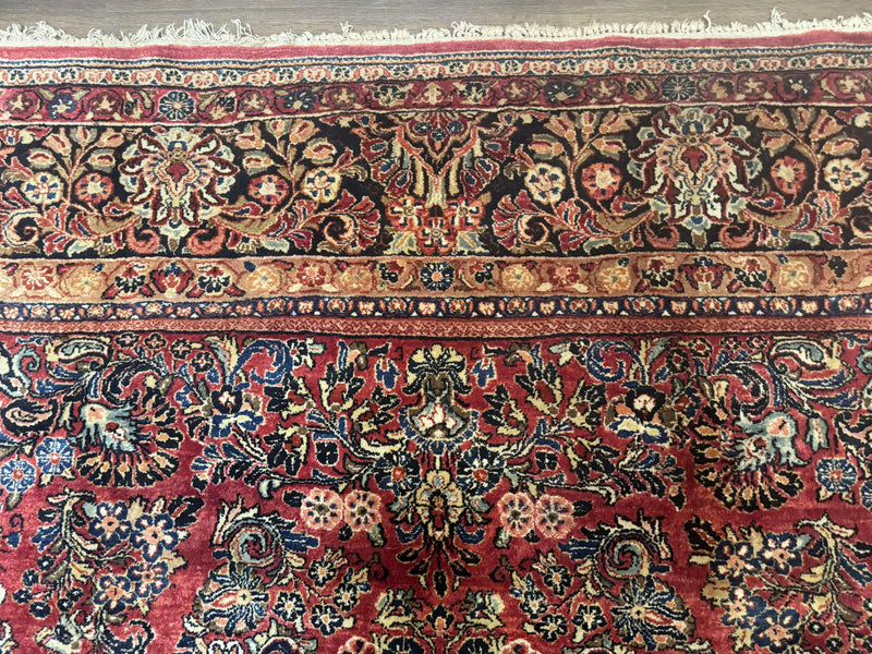 Persian Sarouk Rug 10x18, Palace Size Antique Persian Carpet, Wool, Red, Floral, Handmade Traditional Persian Rug, Extra Large Rug by Jewel Rugs