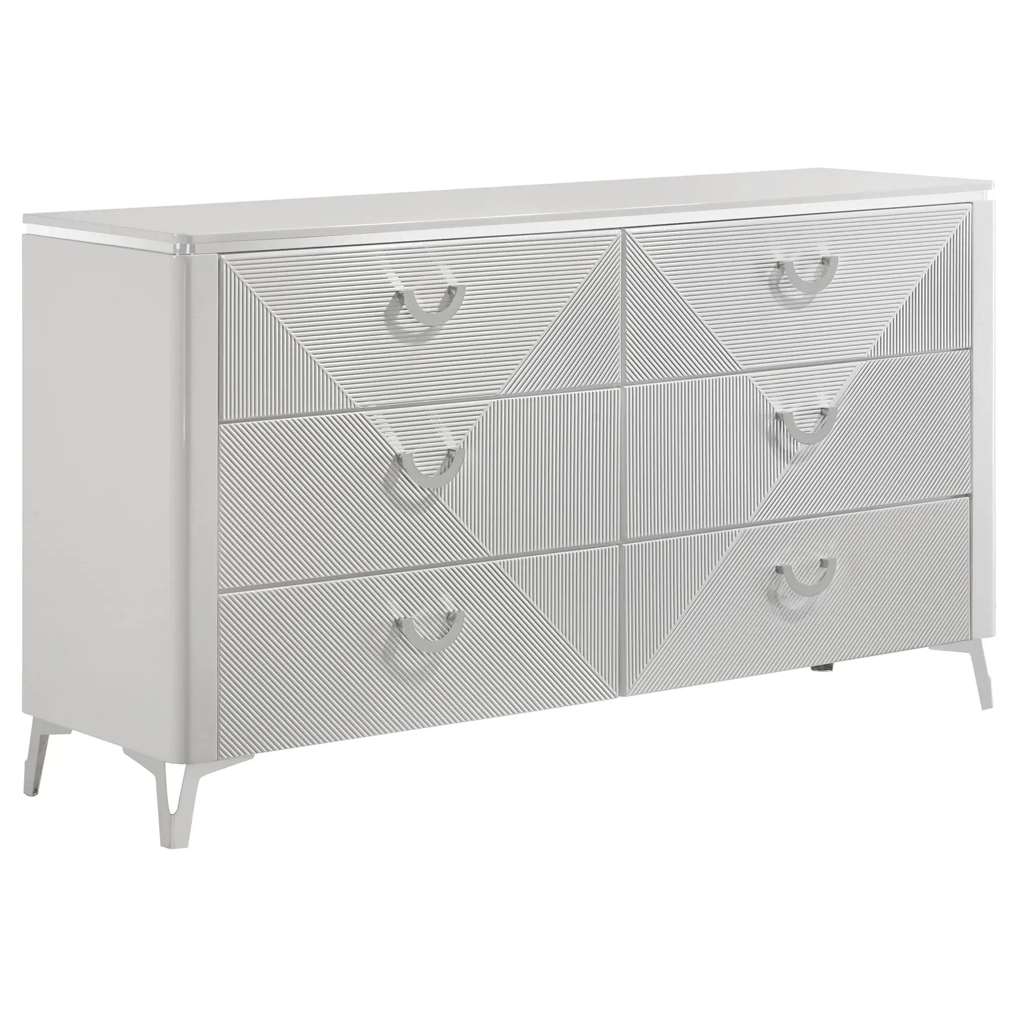 Cassia 5-piece Eastern King LED Bedroom Set White High Gloss by Unique Piece Furniture