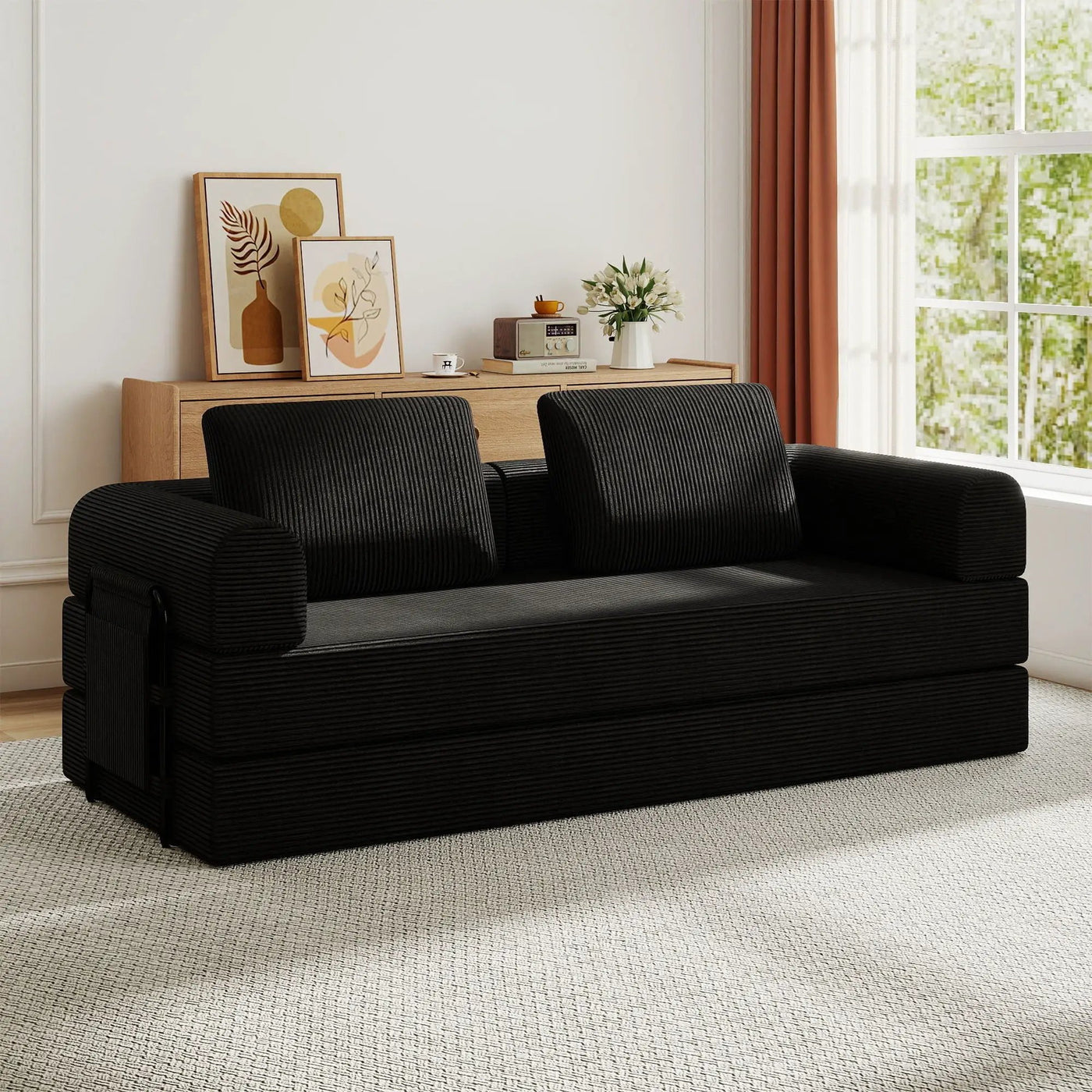 Convertible Sleeper Sofa Bed With Cylindrical Pillow by HouseOfZazla