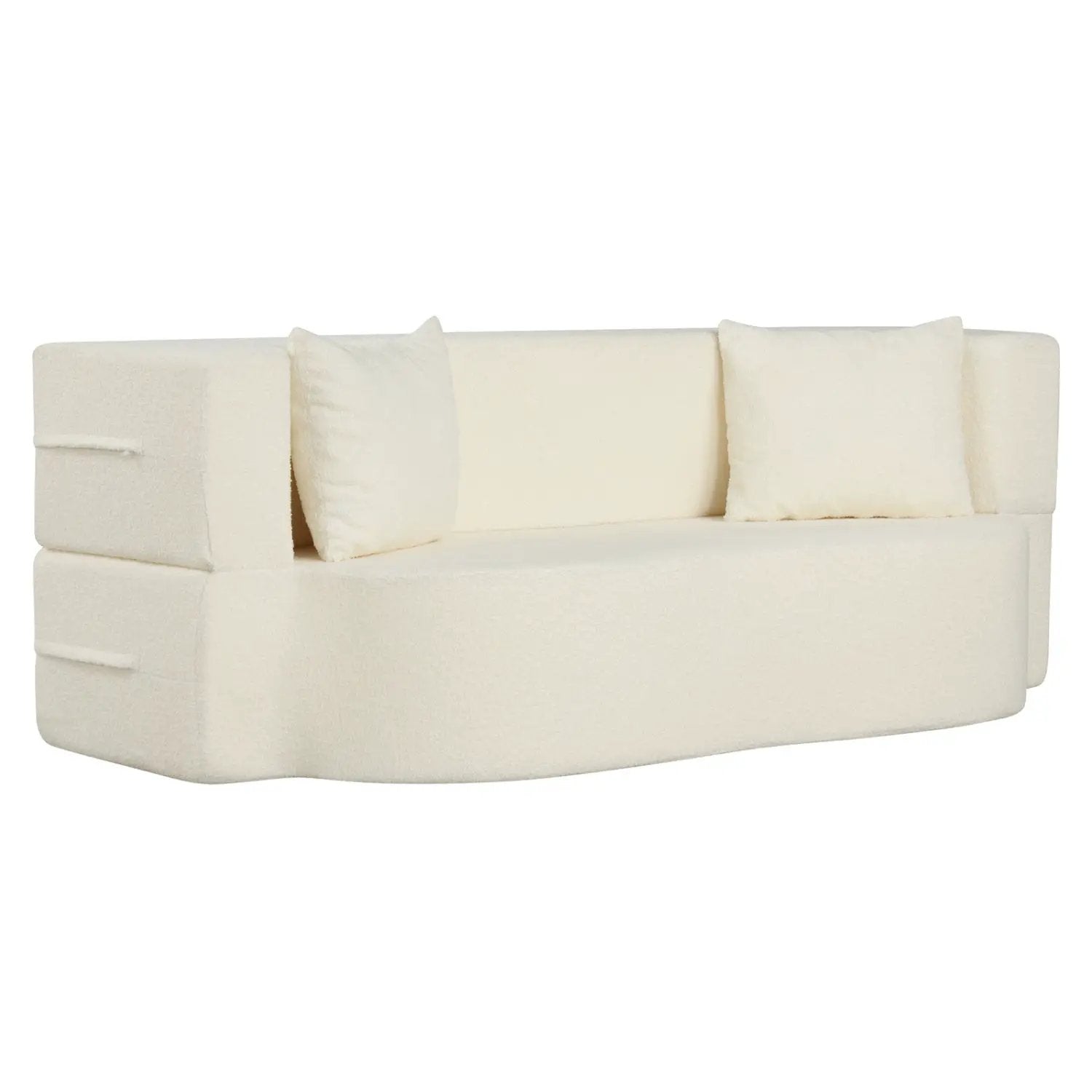 75.5 inch Folding Sofa Bed 2-in-1 Convertible Teddy Fleece Floor Loveseat with 2 Comfortable Pillows by DirectDeals