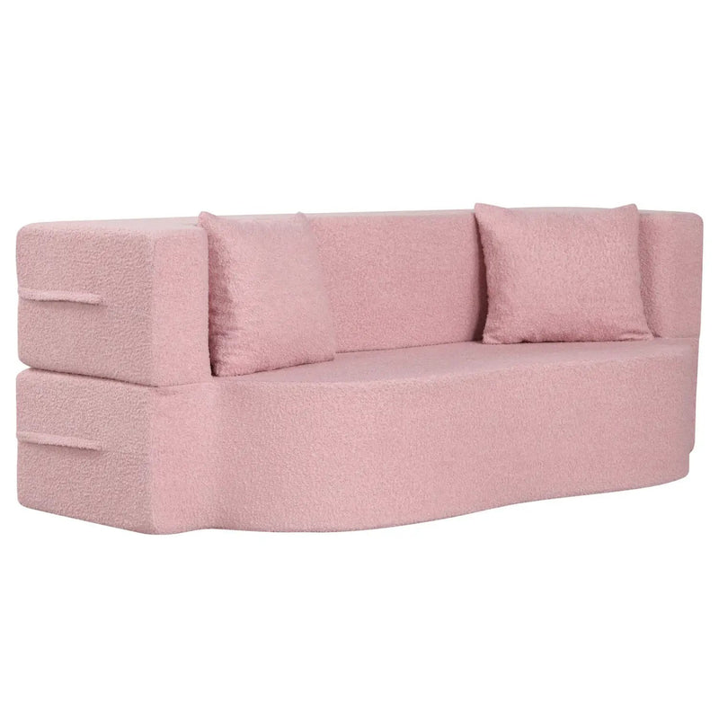 75.5 inch Folding Sofa Bed 2-in-1 Convertible Teddy Fleece Floor Loveseat with 2 Comfortable Pillows by DirectDeals
