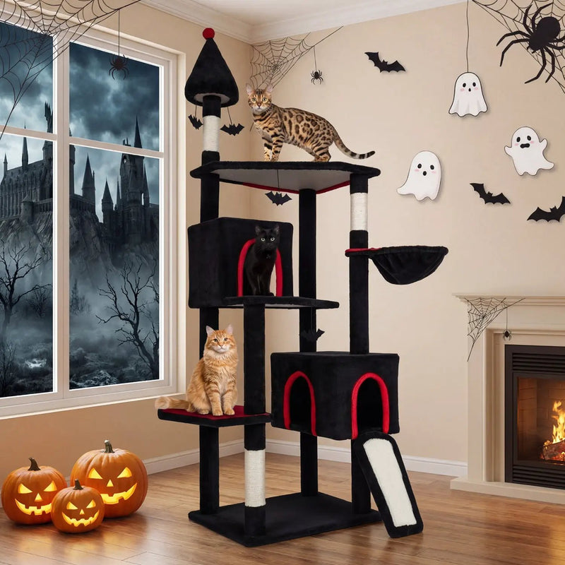 75 Inch Gothic Cat Tree with 2 Condos and Top Perch for Large Cats 20+ LBS by DirectDeals