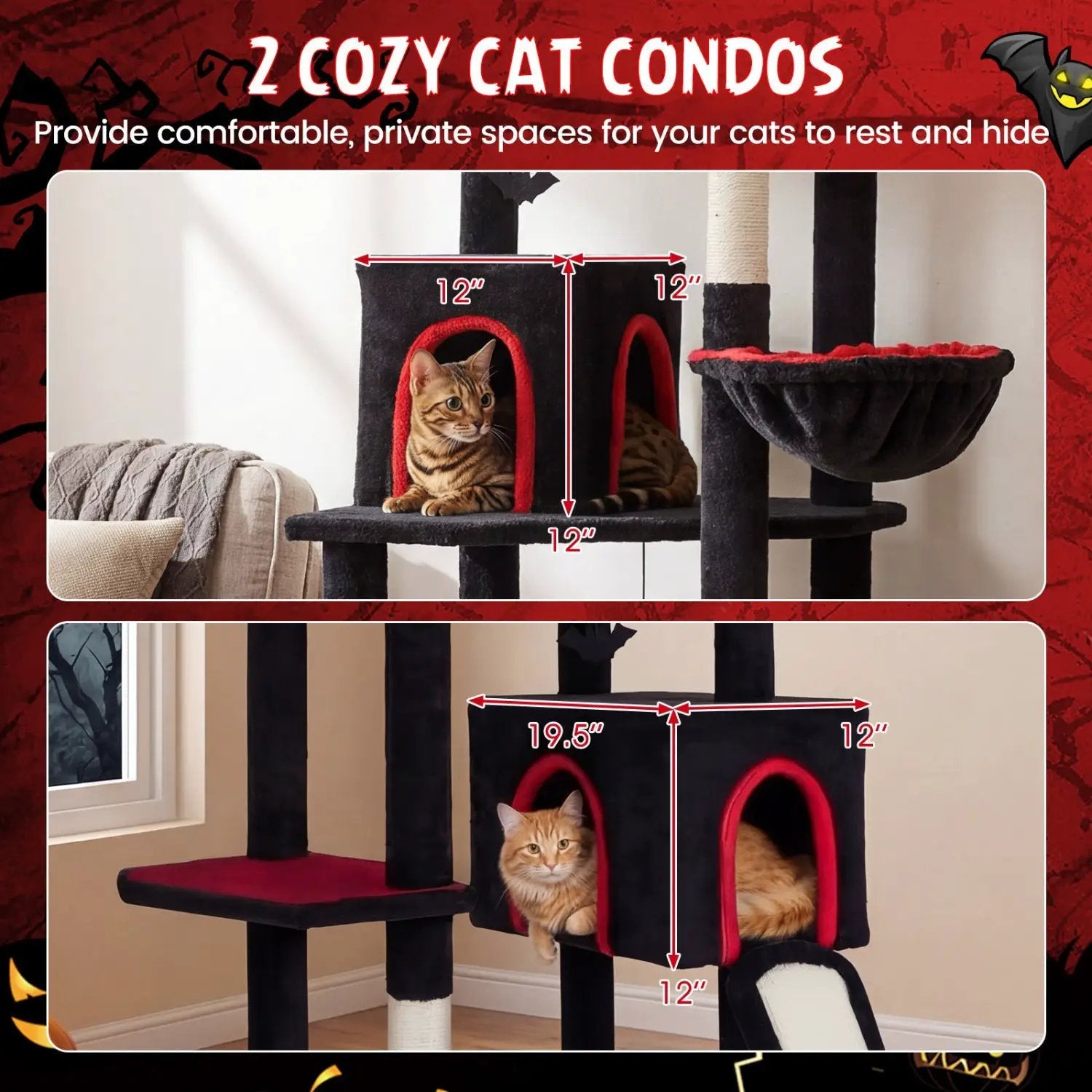 75 Inch Gothic Cat Tree with 2 Condos and Top Perch for Large Cats 20+ LBS by DirectDeals