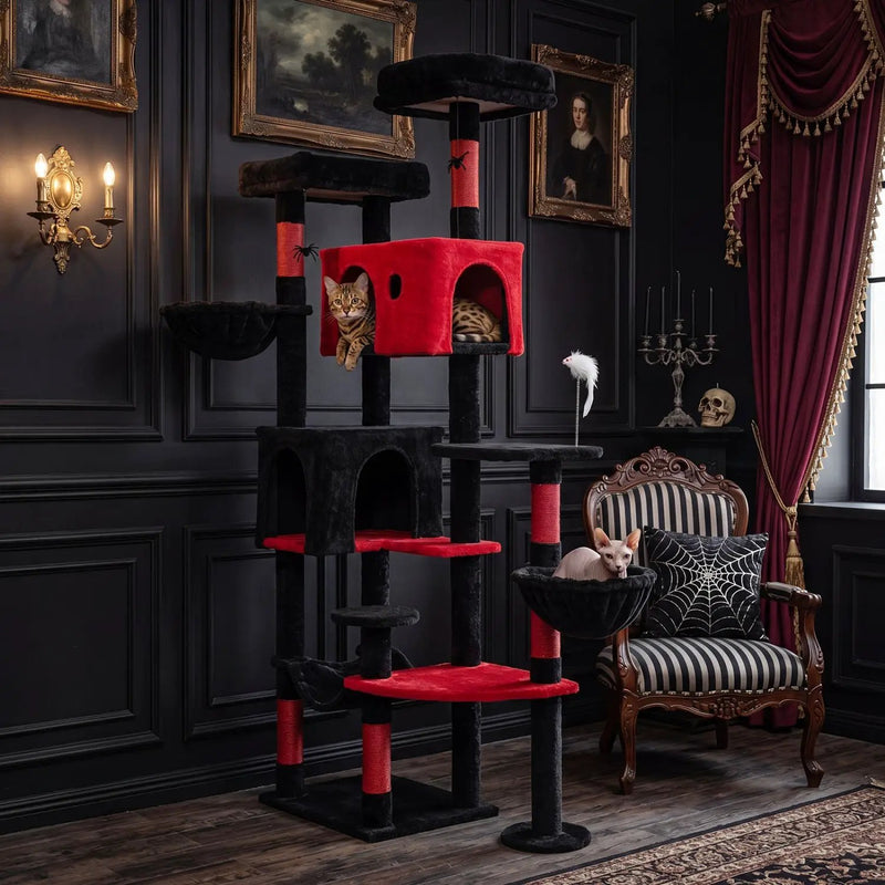 Gothic Cat Tree 75 Inch with Dual Perches and Houses by DirectDeals