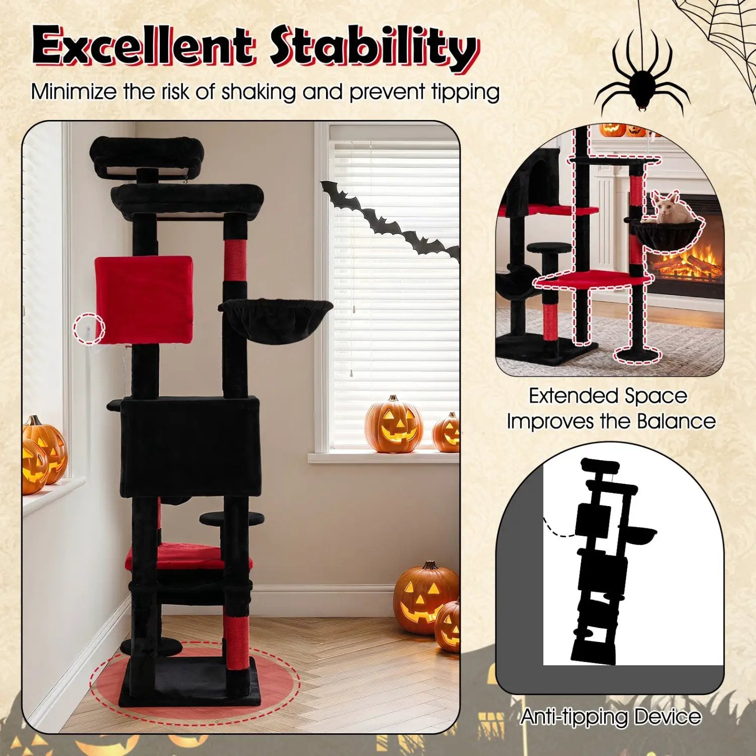 Gothic Cat Tree 75 Inch with Dual Perches and Houses by DirectDeals
