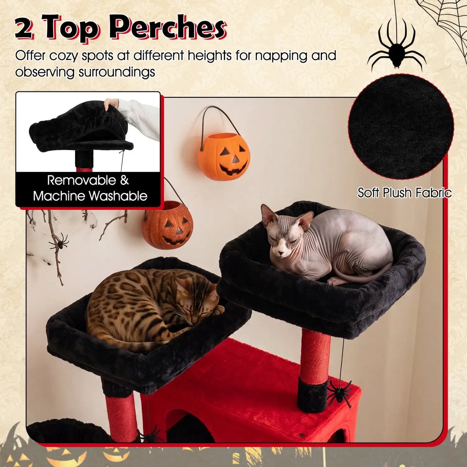 Gothic Cat Tree 75 Inch with Dual Perches and Houses by DirectDeals