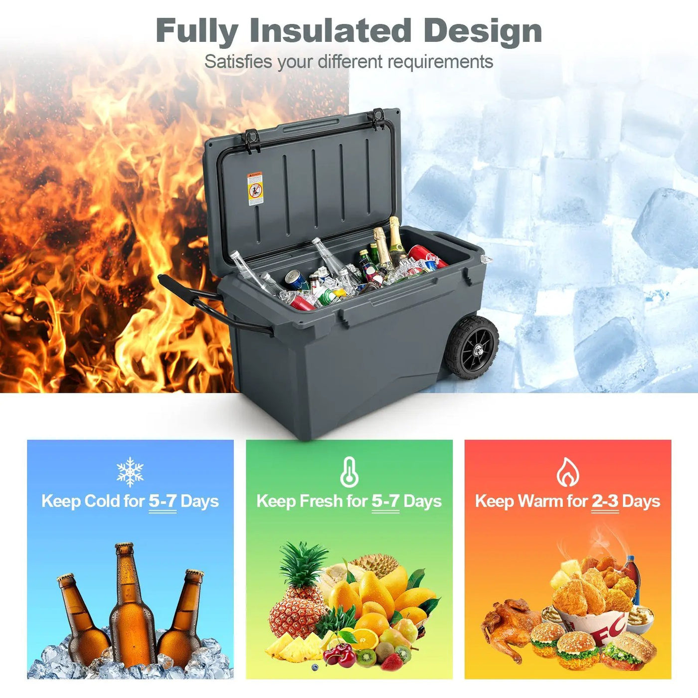 75 Quart Portable Cooler Rotomolded Ice Chest with Handles and Wheels by DirectDeals