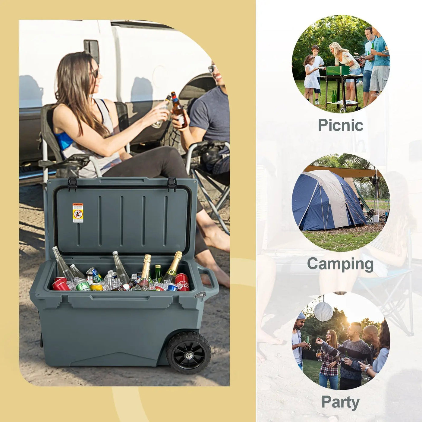 75 Quart Portable Cooler Rotomolded Ice Chest with Handles and Wheels by DirectDeals