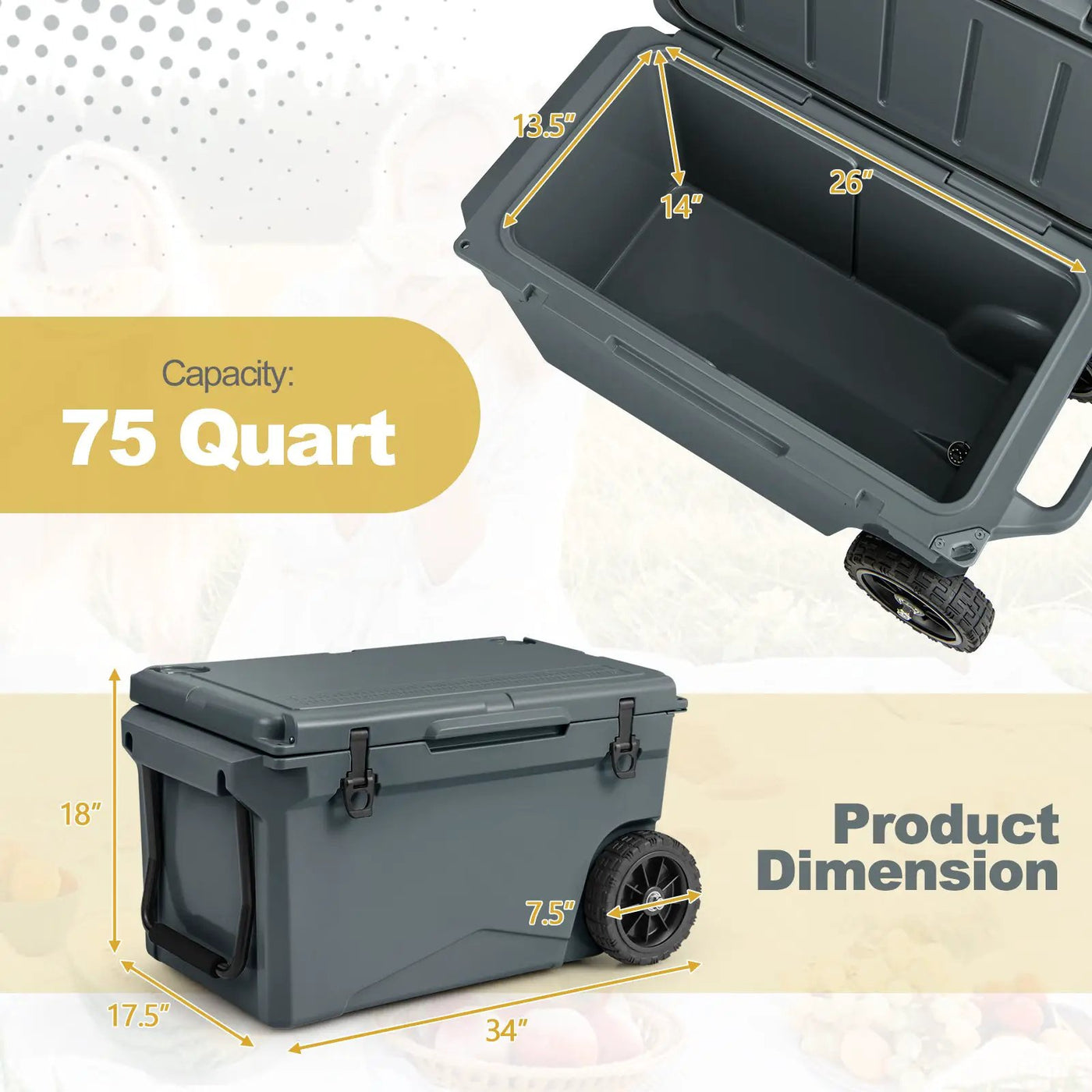 75 Quart Portable Cooler Rotomolded Ice Chest with Handles and Wheels by DirectDeals