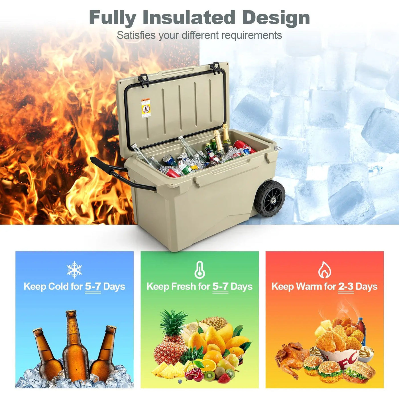 75 Quart Portable Cooler Rotomolded Ice Chest with Handles and Wheels by DirectDeals