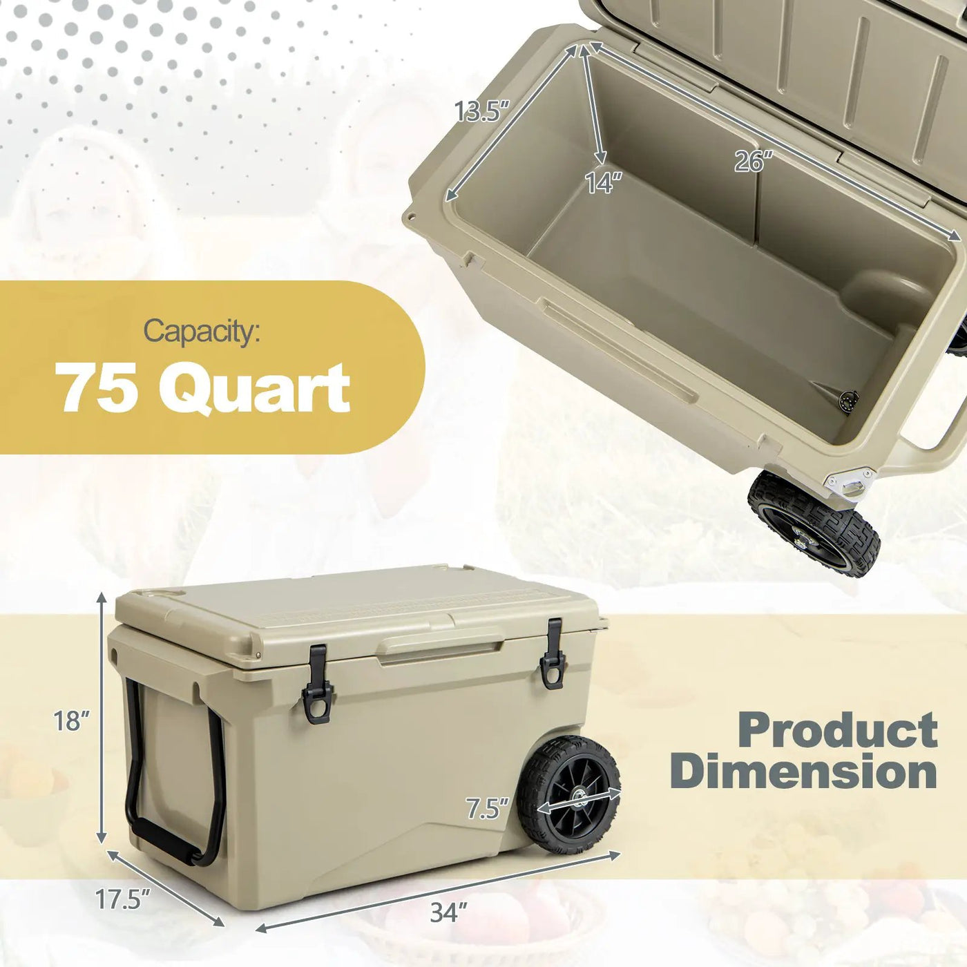 75 Quart Portable Cooler Rotomolded Ice Chest with Handles and Wheels by DirectDeals