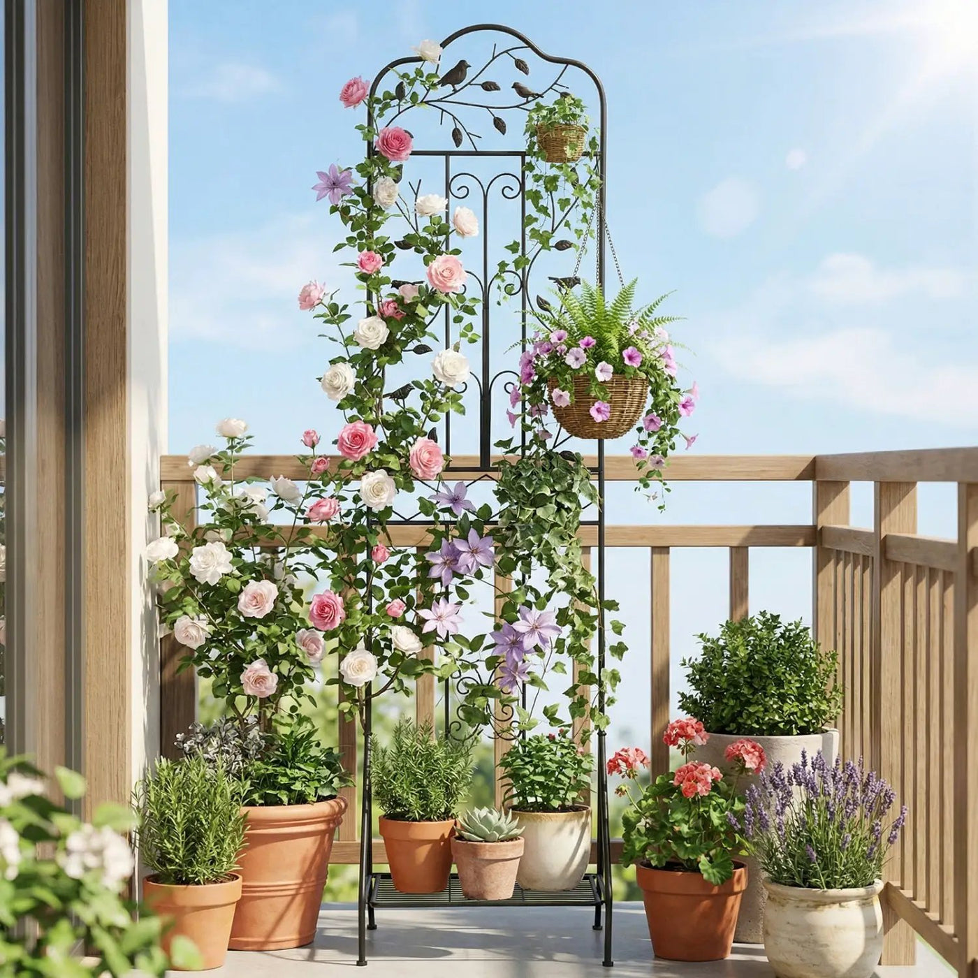 Metal Garden Trellis with Foldable Shelf 75 x 20 Inch by DirectDeals