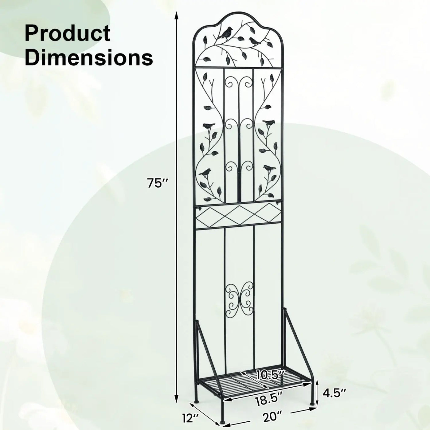 Metal Garden Trellis with Foldable Shelf 75 x 20 Inch by DirectDeals