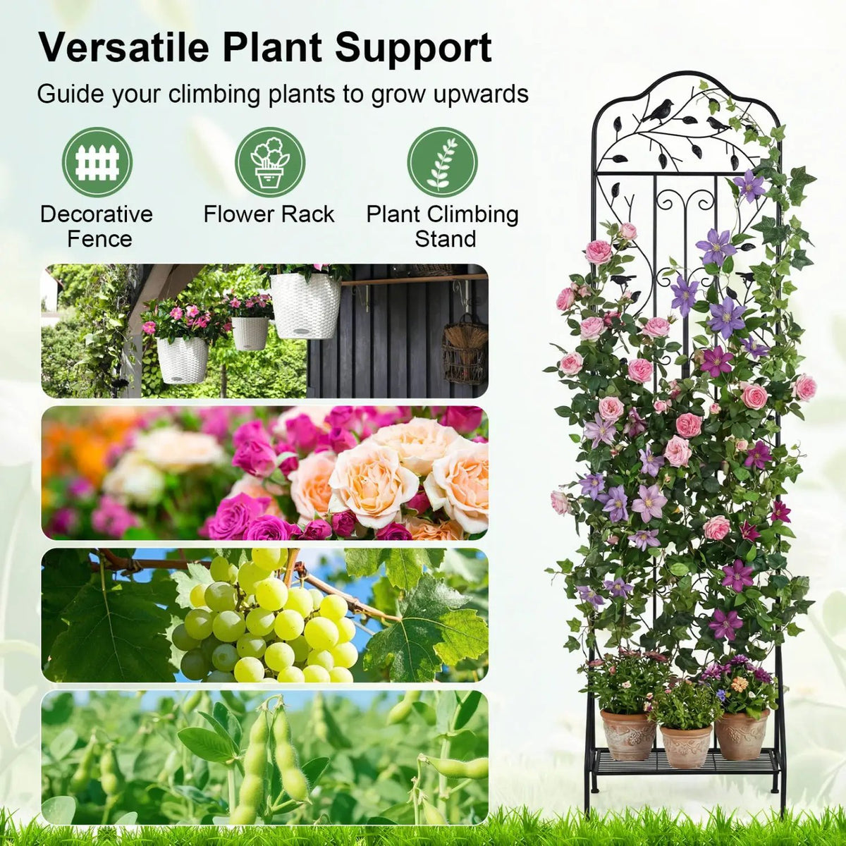 Metal Garden Trellis with Foldable Shelf 75 x 20 Inch by DirectDeals