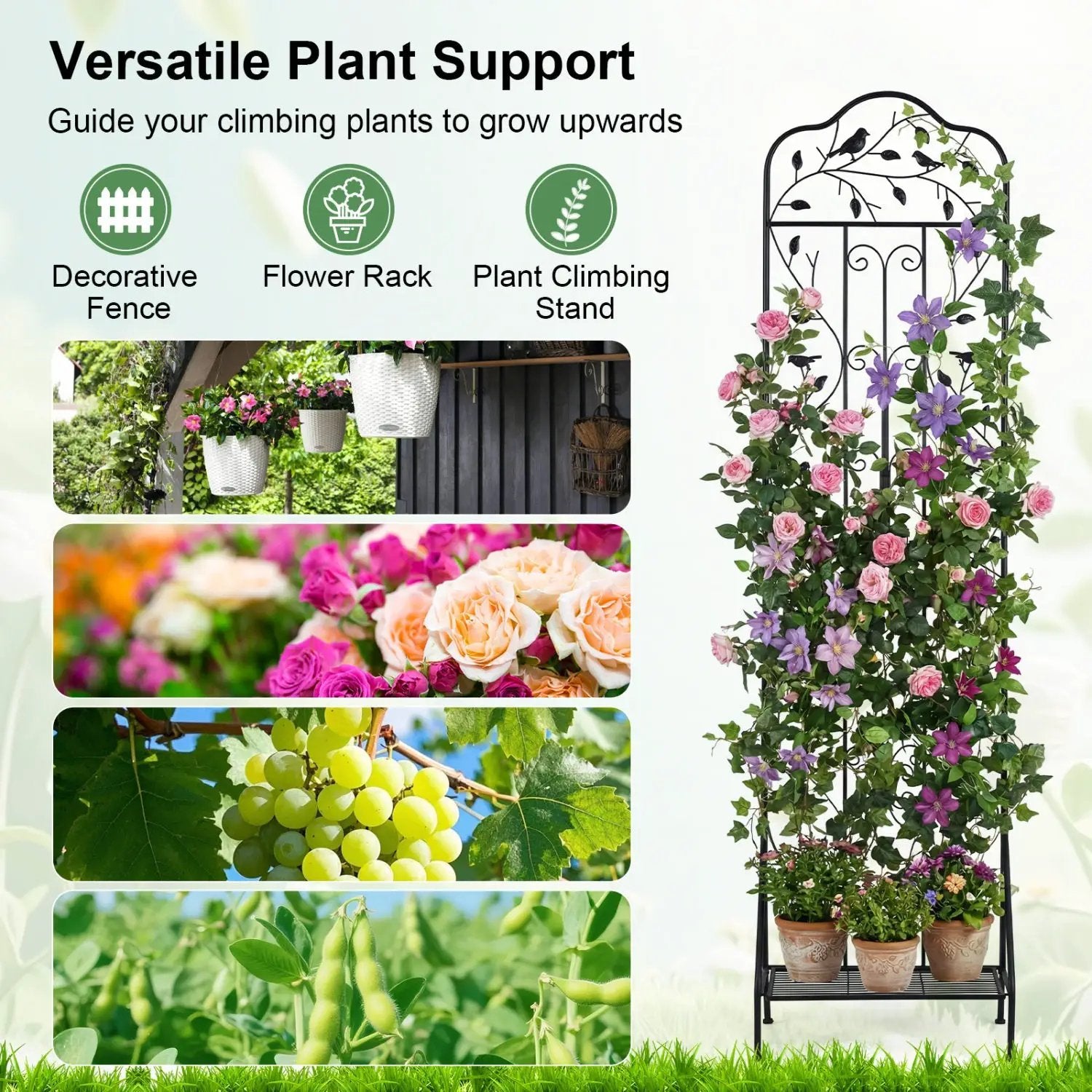 Metal Garden Trellis with Foldable Shelf 75 x 20 Inch by DirectDeals
