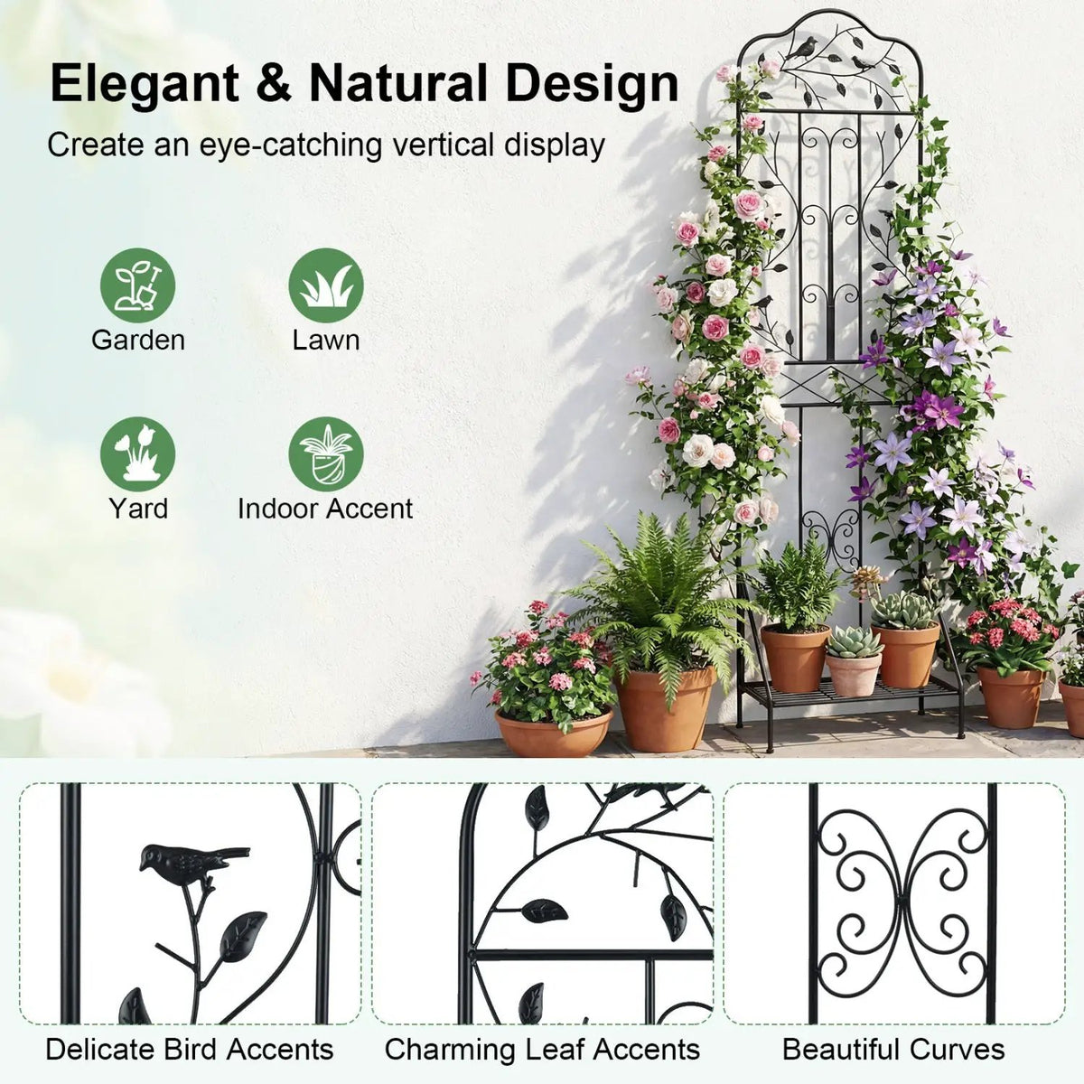 Metal Garden Trellis with Foldable Shelf 75 x 20 Inch by DirectDeals