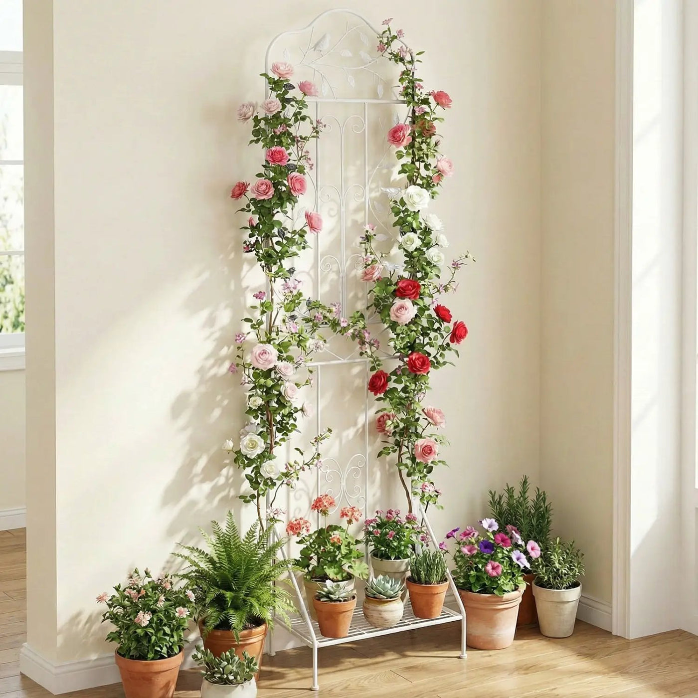Metal Garden Trellis with Foldable Shelf 75 x 20 Inch by DirectDeals